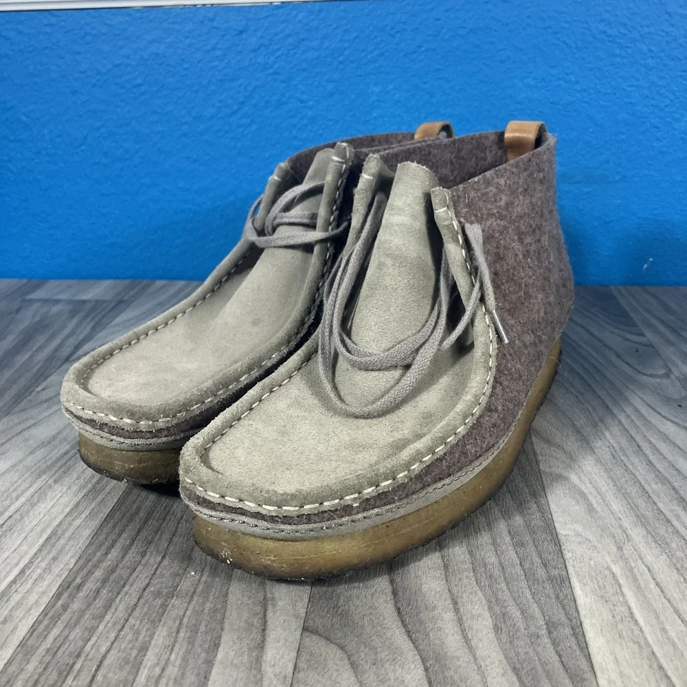 Clarks Originals Men's Wallabee Boots Suede & Wool Chukka Grey Brown US 11 UK 10